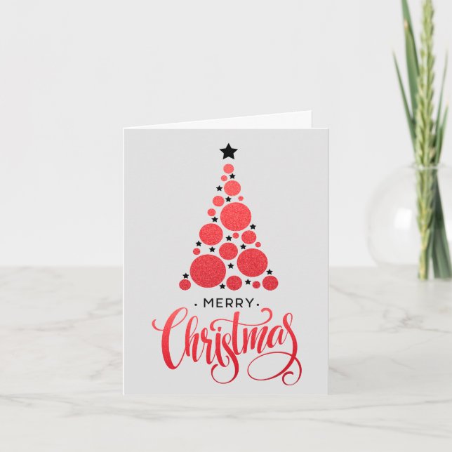 Tarjeta Festiva Modern Red Christmas Tree Holiday (Anverso)