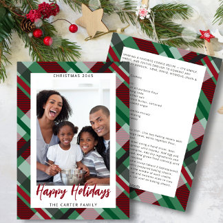 Tarjeta Festiva Modern Red Green Plaid Photo Happy Holidays