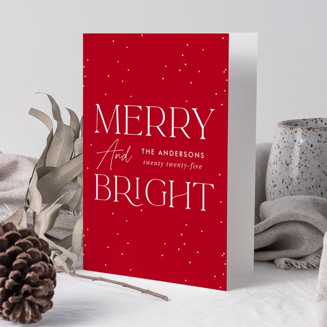 Tarjeta Festiva Modern Red Merry y Bright Non-Photo (Subido por el creador)