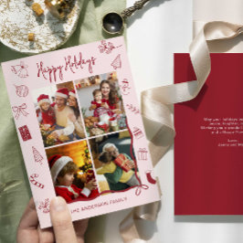 Tarjeta Festiva Modern Red Pink Holiday Family Collage