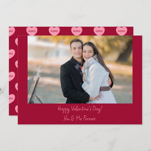 Tarjeta Festiva Modern Red Pink Xoxo Couple Photo Valentines Day  (Anverso / Reverso)