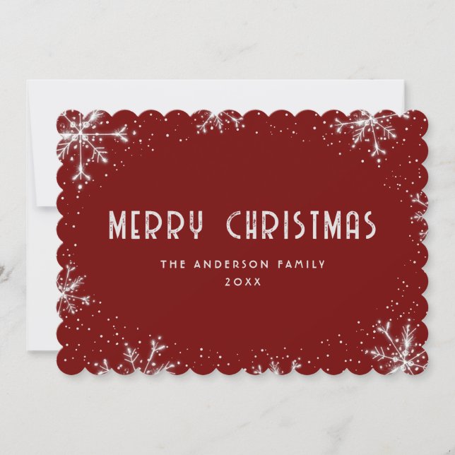 Tarjeta Festiva Modern Red Silver Snowflake Snow Christmas Card (Anverso)