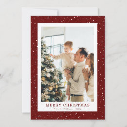 Tarjeta Festiva Modern Red Snow Photo Christmas Card