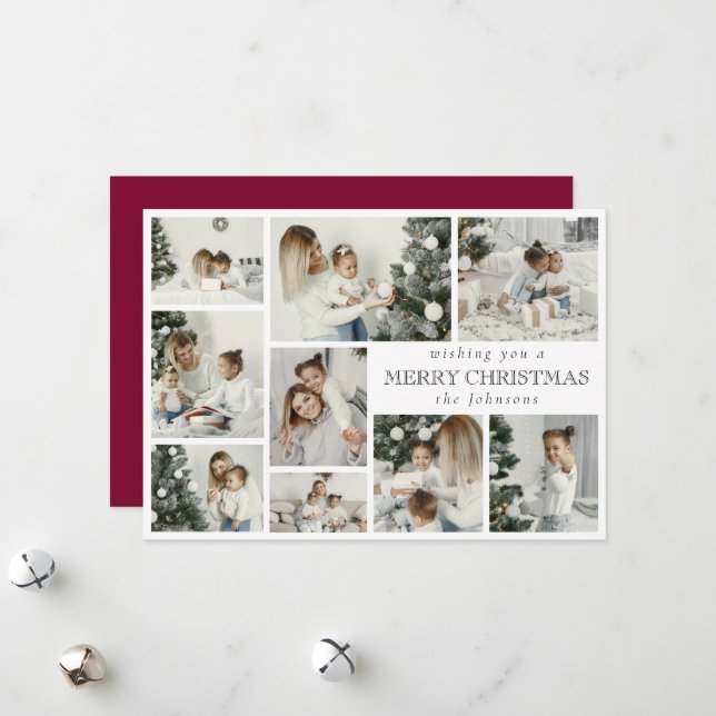 Tarjeta Festiva Modern Red Stylish Multi Photo Grid Holiday Card (Anverso/Reverso In Situ)