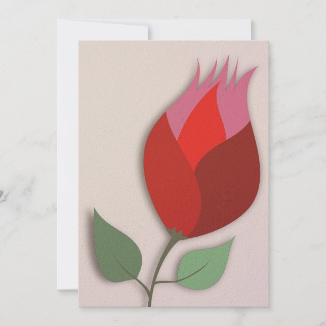 Tarjeta Festiva Modern Red Tulip Paper Cutout Art Blank Note (Anverso)