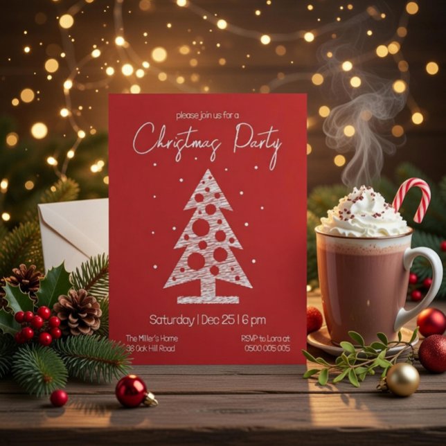 Tarjeta Festiva Modern Red & White Christmas Party Invitation (Subido por el creador)