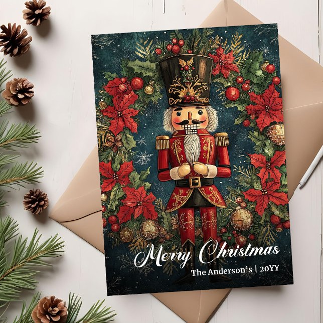 Tarjeta Festiva Modern retro Christmas nutcracker editable (Modern retro Christmas nutcracker editable Holiday Card)