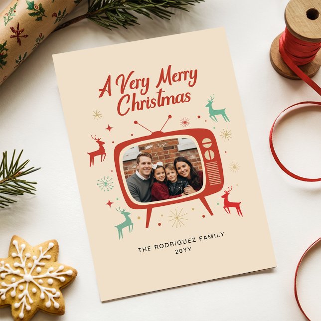 Tarjeta Festiva Modern Retro Vintage Family Photo Christmas (Subido por el creador)