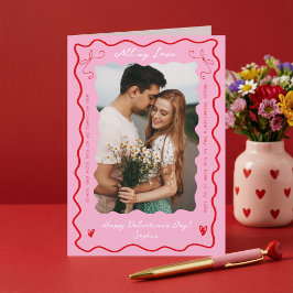 Tarjeta Festiva Modern Retro Wavy Pink Red Couple Photo Valentines