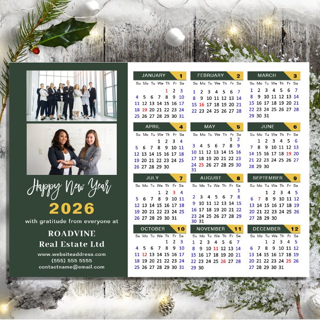 Tarjeta Festiva Modern Sage Green 2026 Calendar Business 2 Photo (Subido por el creador)