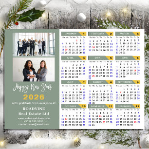 Tarjeta Festiva Modern Sage Green 2026 Calendar Business Minimal