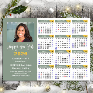 Tarjeta Festiva Modern Sage Green 2026 Calendar Business Photo
