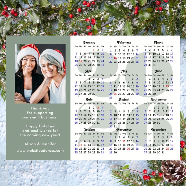Tarjeta Festiva Modern Sage Green 2026 Calendar Business Photo (Subido por el creador)