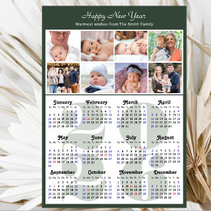 Tarjeta Festiva Modern Sage Green 2026 Calendar Family 8 Photo