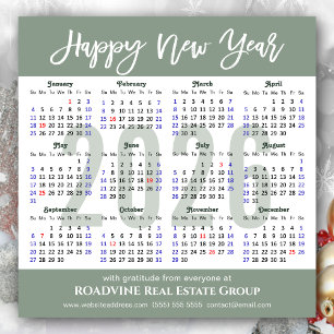 Tarjeta Festiva Modern Sage Green Business 2026 Calendar Simple