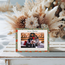 Tarjeta Festiva Modern Sage Green Poinsettia Photo Christmas