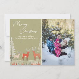 Tarjeta Festiva Modern Sage Green Watercolor Photo Christmas