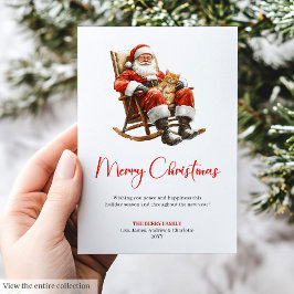 Tarjeta Festiva Modern Santa Claus Rustic Festive Holiday Greeting