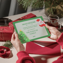 Tarjeta Festiva modern santa pine tree family christmas greeting