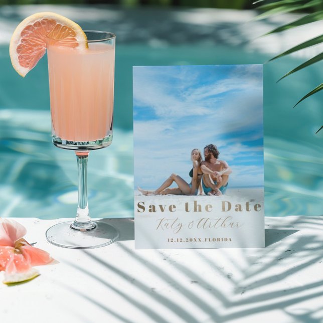 Tarjeta Festiva Modern Save the Date Faux Gold (Subido por el creador)