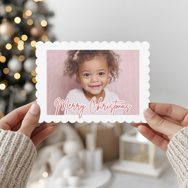 Tarjeta Festiva Modern Scallop Photo Christmas Merry Christmas (Subido por el creador)