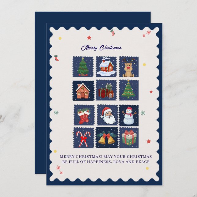 Tarjeta Festiva Modern Scandi with Festive Icons Flat Holiday Card (Anverso / Reverso)