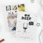 Tarjeta Festiva Modern Scandinavian Fun Deer  Multi Photo Collage<br><div class="desc">Oh Deer, what a year - modern and fun, this Scandinavian design inspired holiday card features a whimsical deer illustration above your custom message for your loved ones. On the back is space for seven pictures in a grid arranged around a playful heart and star design. Minimal and black and...</div>