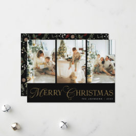 Tarjeta Festiva Modern Script 3 Photo Collage Merry Christmas