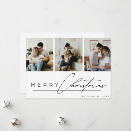 Tarjeta Festiva Modern Script 3 Photo Collage Merry Christmas