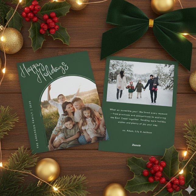 Tarjeta Festiva Modern Script Happy Holidays | Add 2 Photo Ho (Subido por el creador)