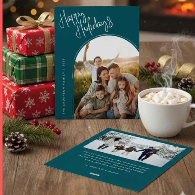 Tarjeta Festiva Modern Script Happy Holidays | Add 2 Photo Ho (Subido por el creador)