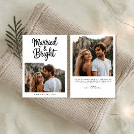 Tarjeta Festiva Modern Script Married & Bright Newlywed Photo