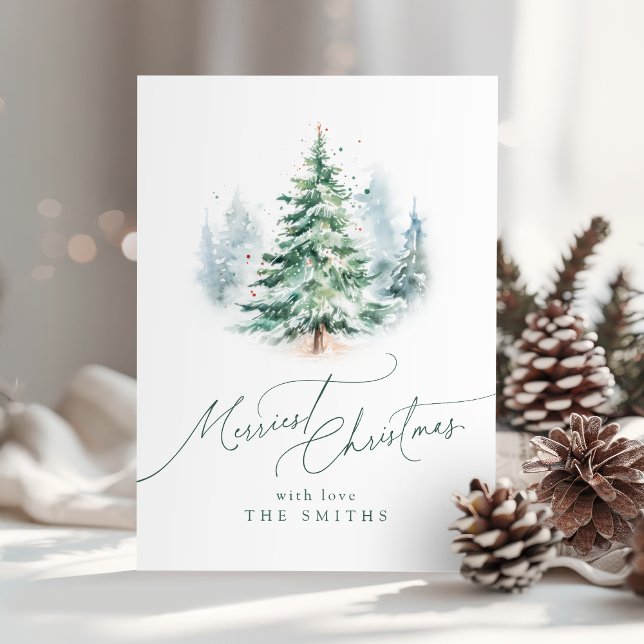 Tarjeta Festiva Modern Script Merriest Christmas Tree (Modern Script Merriest Christmas Tree Holiday Card)