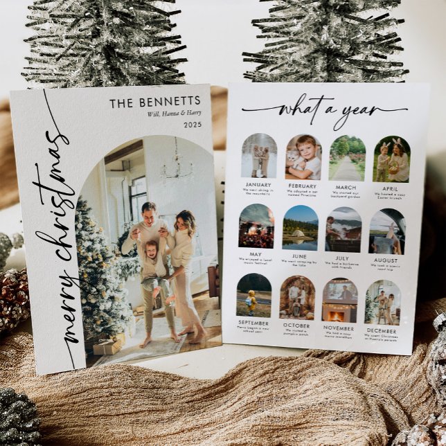 Tarjeta Festiva Modern Script What A Year Merry Christmas Photo (Subido por el creador)