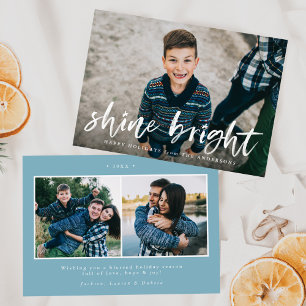 Tarjeta Festiva Modern Shine Bright Script Azul Claro 3 Foto