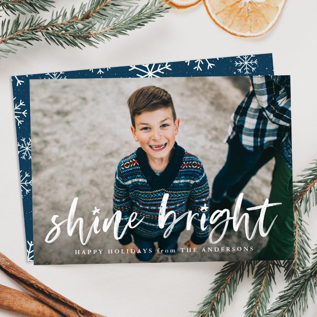 Tarjeta Festiva Modern Shine Bright Script Azul Foto (Subido por el creador)