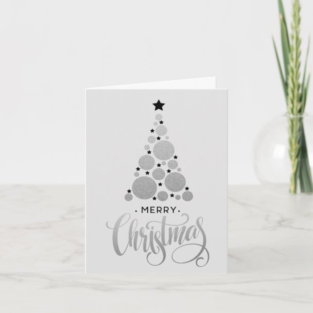 Tarjeta Festiva Modern Silver Christmas Tree Holiday (Anverso)