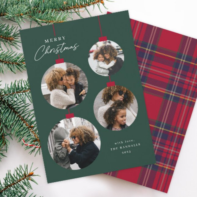 Tarjeta Festiva Modern Simple Christmas Ornament 4 Photo (Modern Simple Christmas Ornament 4 Photo Holiday Cards.)