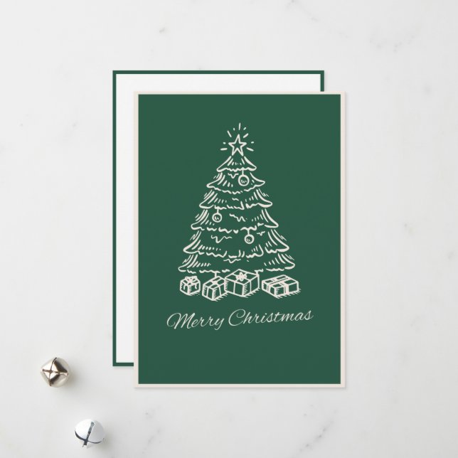 Tarjeta Festiva Modern Simple Green Hand Drawn Christmas Tree (Anverso/Reverso In Situ)