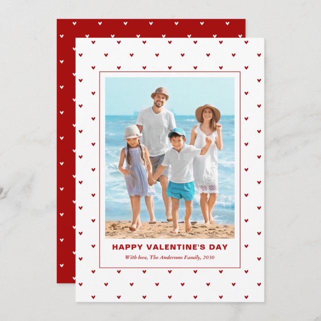Tarjeta Festiva Modern Simple Red Hearts Photo Valentines Day (Anverso / Reverso)