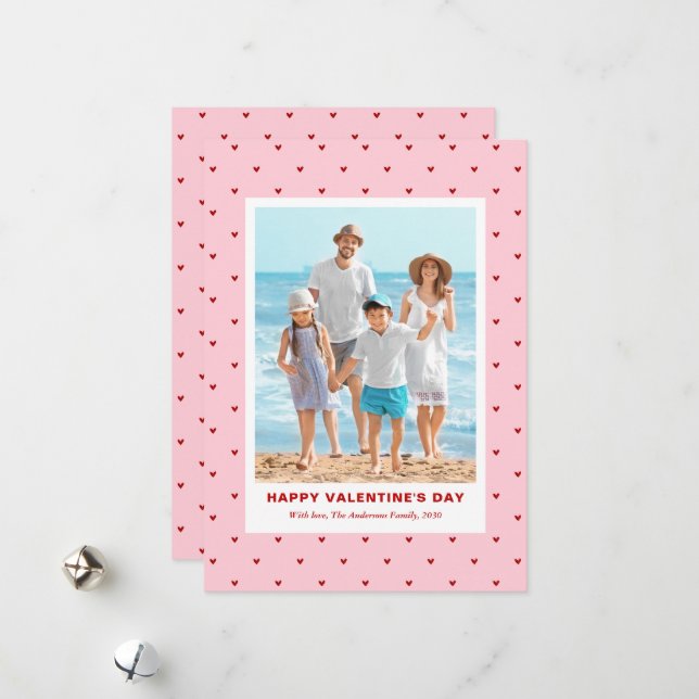 Tarjeta Festiva Modern Simple Red Pink Hearts Photo Valentines Day (Anverso/Reverso In Situ)