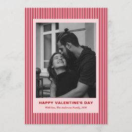 Tarjeta Festiva Modern Simple Red Stripes One Photo Valentines Day