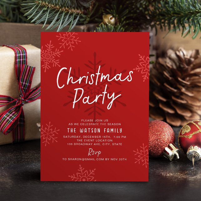 Tarjeta Festiva Modern Simple Script Snowflakes Christmas Party (Modern Simple Script Snowflakes Christmas Party Holiday Card)