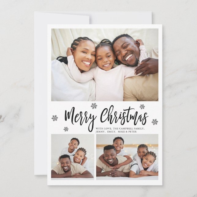 Tarjeta Festiva Modern Snowflake 3 Photo Collage Christmas Holiday (Anverso)