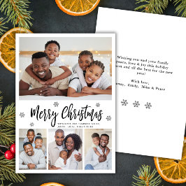 Tarjeta Festiva Modern Snowflake 4 Photo Collage Christmas
