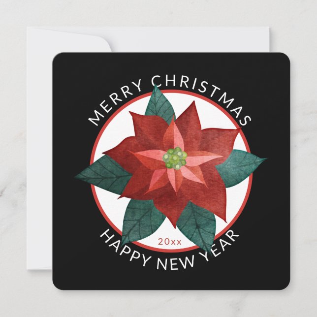 Tarjeta Festiva Modern Square Merry Christmas Gran Poinsettia Roja (Anverso)