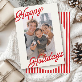 Tarjeta Festiva Modern Stripes Bright Red Minimalist Happy 