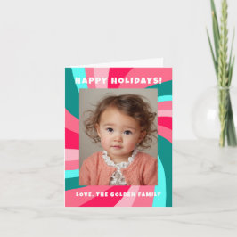 Tarjeta Festiva Modern Swirl HAPPY HOLIDAYS CUSTOM PHOTO