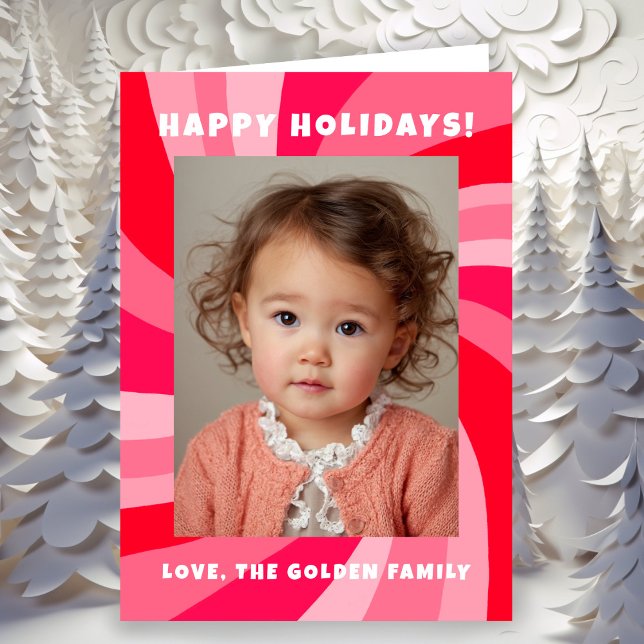 Tarjeta Festiva Modern Swirl HAPPY HOLIDAYS CUSTOM PHOTO (Modern Swirl HAPPY HOLIDAYS CUSTOM PHOTO Holiday Christmas Pink Red Colorful Card
)