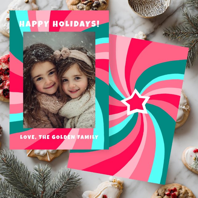 Tarjeta Festiva Modern Swirl HAPPY HOLIDAYS CUSTOM PHOTO (Modern Swirl HAPPY HOLIDAYS CUSTOM PHOTO Holiday Card
)